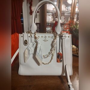 Coach White Crosby Satchel with Gold and Leather Details